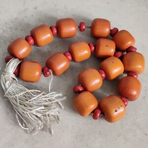Chunky Orange and Red Beaded Necklace
